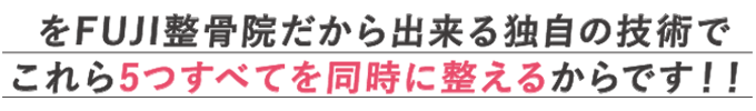 FUJI整骨院だから出来る独自の技術でこれら5つすべてを同時に整えるからです!!